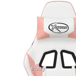 Massage Gaming Chair with Footrest White & Pink Faux Leather