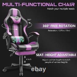 Massage Gaming Chair with Footrest with Lumbar Pillow and Headrest Purple