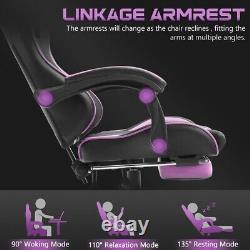 Massage Gaming Chair with Footrest with Lumbar Pillow and Headrest Purple