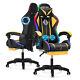 Massage Gaming Chair with LED + bluetooth Speaker Reclining Footrest Headrest
