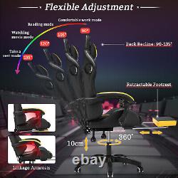 Massage Gaming Chair with LED + bluetooth Speaker Reclining Footrest Headrest