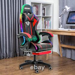 Massage Gaming Office Chair Recliner Racing Swivel Seat RGB LED LightFootrest