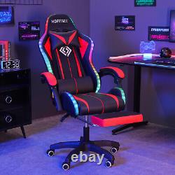 Massage Gaming Office Chair Recliner Racing Swivel Seat RGB LED LightFootrest