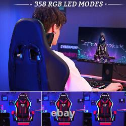 Massage Gaming Office Chair Recliner Racing Swivel Seat RGB LED LightFootrest