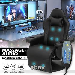 Massage Gaming Racing Chair Reclinable Computer Swivel Seat withBluetooth Speakers