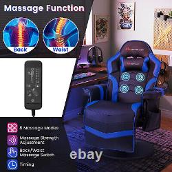 Massage Gaming Recliner Height Adjustable Racing Swivel Chair with Cup Holder