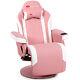 Massage Gaming Recliner Reclining Racing Chair Swivel withCup Holder & Pillow Pink