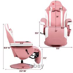 Massage Gaming Recliner Reclining Racing Chair Swivel withCup Holder & Pillow Pink