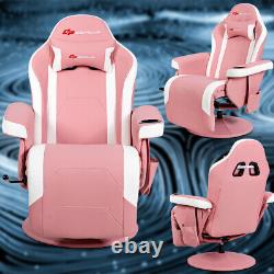 Massage Gaming Recliner Reclining Racing Chair Swivel withCup Holder & Pillow Pink