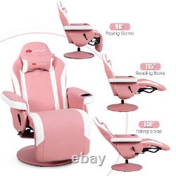 Massage Gaming Recliner Reclining Racing Chair Swivel withCup Holder & Pillow Pink