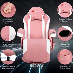 Massage Gaming Recliner Reclining Racing Chair Swivel withCup Holder & Pillow Pink