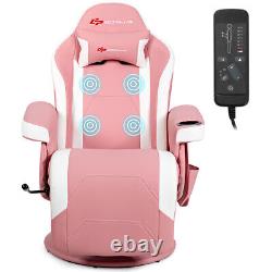 Massage Gaming Recliner Reclining Racing Chair Swivel withCup Holder & Pillow Pink