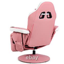 Massage Gaming Recliner Reclining Racing Chair Swivel withCup Holder & Pillow Pink