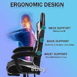 Massage Video Game Chair Ergonomic Racing Computer Chair Footrest Recliner White