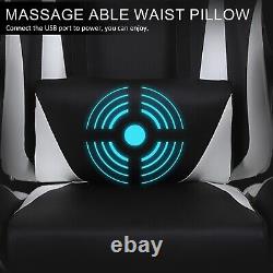 Massage Video Game Chair Ergonomic Racing Computer Chair Footrest Recliner White