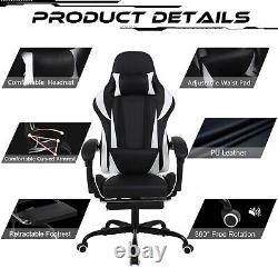 Massage Video Game Chair Ergonomic Racing Computer Chair Footrest Recliner White