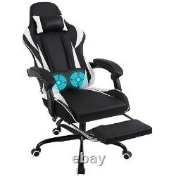 Massage Video Game Chair Ergonomic Racing Computer Chair Footrest Recliner White