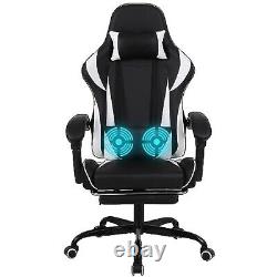 Massage Video Game Chair Ergonomic Racing Computer Chair Footrest Recliner White