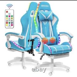 New bluetooth Speaker Gaming Chair Massage Office W Light Set And Remote Blue