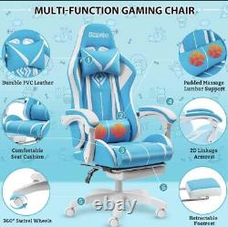 New bluetooth Speaker Gaming Chair Massage Office W Light Set And Remote Blue