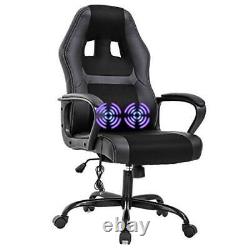 PC Gaming Chair Massage Office Chair Ergonomic Desk Chair Adjustable PU Black