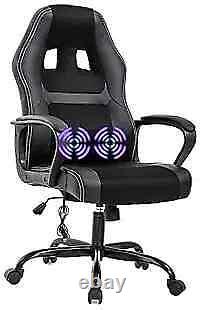 PC Gaming Chair Massage Office Chair Ergonomic Desk Chair Adjustable PU Black