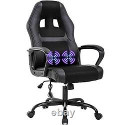 PC Gaming Chair Massage Office Chair Ergonomic Desk Chair Adjustable PU Black