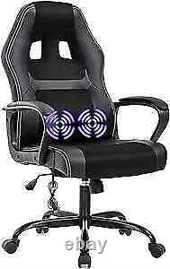 PC Gaming Chair Massage Office Chair Ergonomic Desk Chair Adjustable PU Black