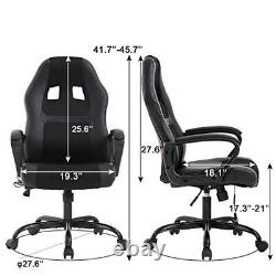 PC Gaming Chair Massage Office Chair Ergonomic Desk Chair Adjustable PU Black