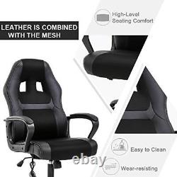 PC Gaming Chair Massage Office Chair Ergonomic Desk Chair Adjustable PU Black