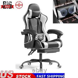 PU Leather Gaming Chair Massage Ergonomic Computer Chair Height Adjustable White