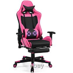 PU Leather Gaming Chair with USB Massage Lumbar Pillow and Footrest