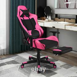 PU Leather Gaming Chair with USB Massage Lumbar Pillow and Footrest