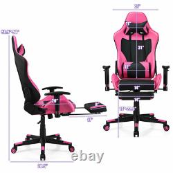 PU Leather Gaming Chair with USB Massage Lumbar Pillow and Footrest