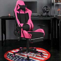 PU Leather Gaming Chair with USB Massage Lumbar Pillow and Footrest