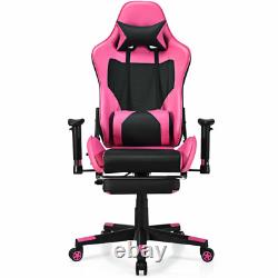 PU Leather Gaming Chair with USB Massage Lumbar Pillow and Footrest