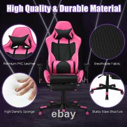 PU Leather Gaming Chair with USB Massage Lumbar Pillow and Footrest