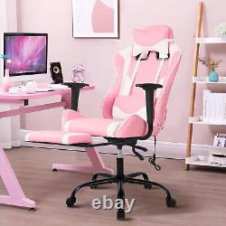 Pink Gaming Chair Massage Office Desk Swivel Recliner Racing Computer Leather