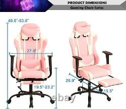 Pink Gaming Chair Massage Office Desk Swivel Recliner Racing Computer Leather