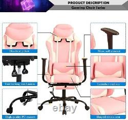 Pink Gaming Chair Massage Office Desk Swivel Recliner Racing Computer Leather