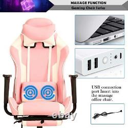 Pink Gaming Chair Massage Office Desk Swivel Recliner Racing Computer Leather