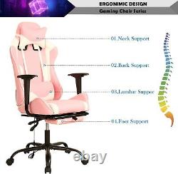 Pink Gaming Chair Massage Office Desk Swivel Recliner Racing Computer Leather