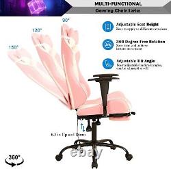 Pink Gaming Chair Massage Office Desk Swivel Recliner Racing Computer Leather