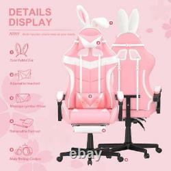 Pink Gaming Chair Office Chair with Footrest Headrest & Massage Lumbar Support E