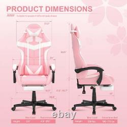 Pink Gaming Chair Office Chair with Footrest Headrest & Massage Lumbar Support E