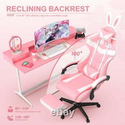 Pink Gaming Chair Office Chair with Footrest Headrest & Massage Lumbar Support E