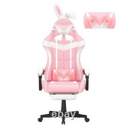 Pink Gaming Chair Office Chair with Footrest Headrest & Massage Lumbar Support E