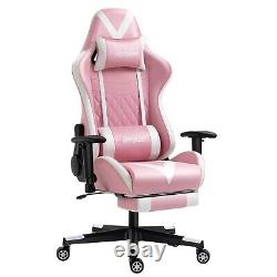 Pink Gaming Chair with Footrest Massage Racing Office Computer Ergonomic Chair