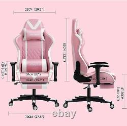 Pink Gaming Chair with Footrest Massage Racing Office Computer Ergonomic Chair