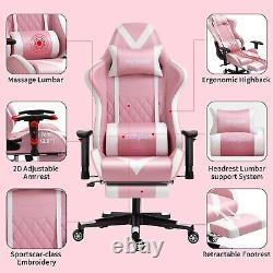 Pink Gaming Chair with Footrest Massage Racing Office Computer Ergonomic Chair